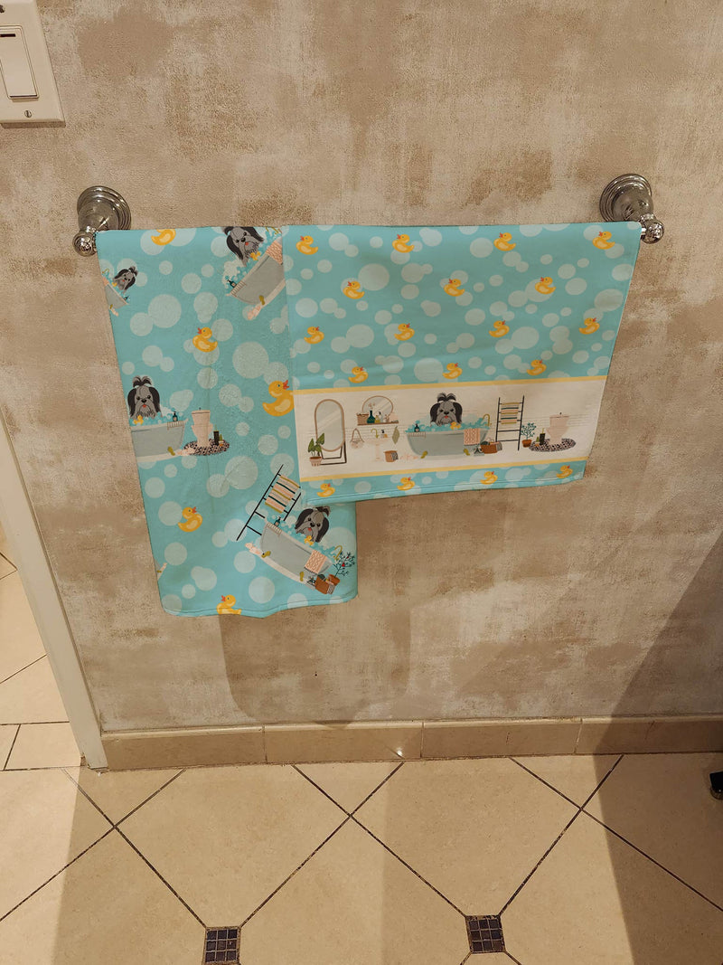 Black Silver Shih Tzu in Bathtub Bath Towel Large