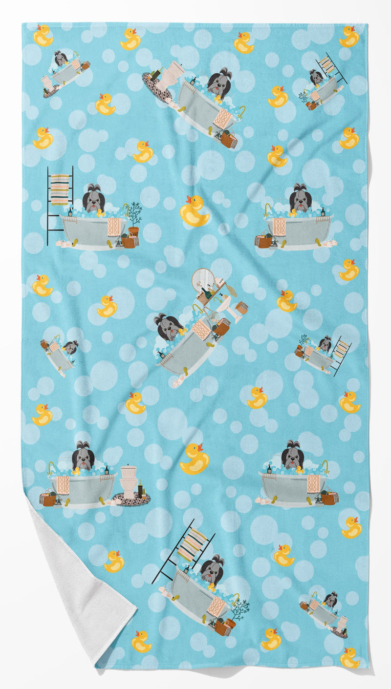 Black Silver Shih Tzu in Bathtub Bath Towel Large