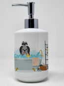 Black Silver Shih Tzu in Bathtub Ceramic Soap Dispenser