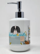 Black White Pekingese in Bathtub Ceramic Soap Dispenser