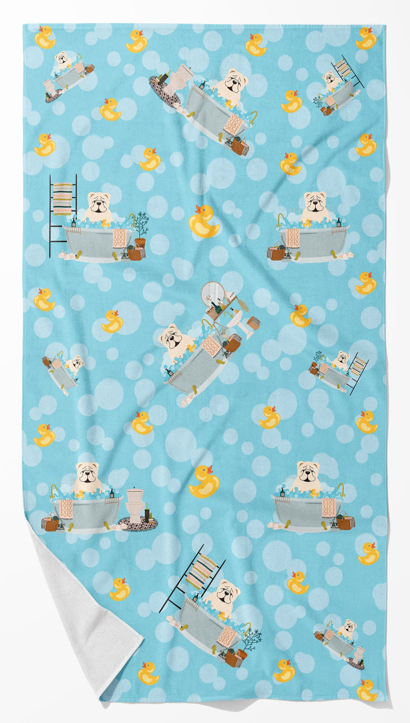 White English Bulldog in Bathtub Bath Towel Large