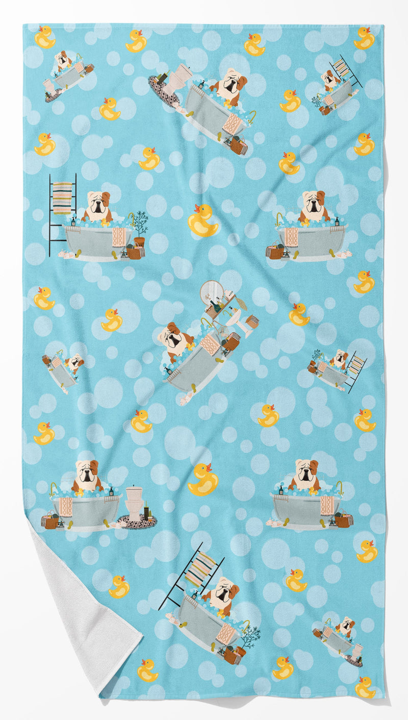 Fawn White English Bulldog in Bathtub Bath Towel Large