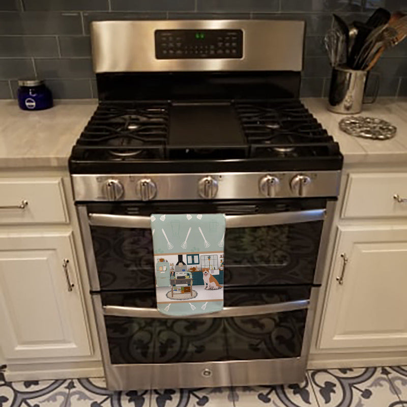 Red and White Pit Bull Terrier in the Kitchen Kitchen Towel