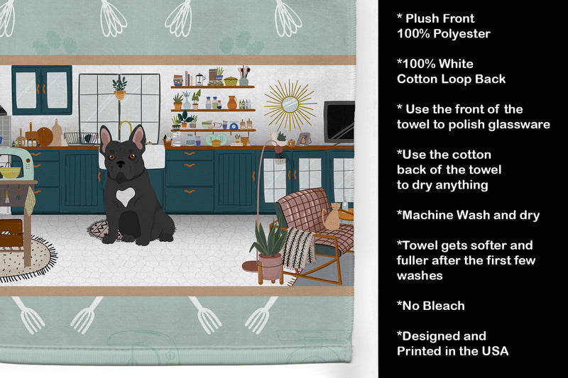 Black French Bulldog in the Kitchen Kitchen Towel