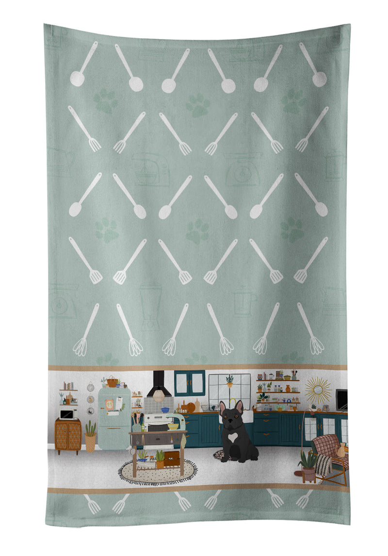 Black French Bulldog in the Kitchen Kitchen Towel
