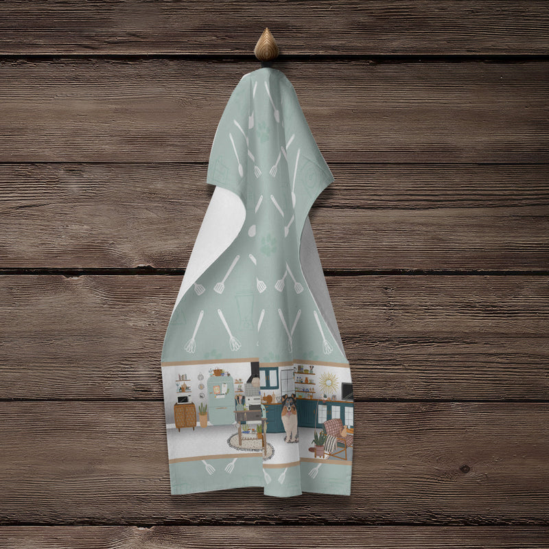 Blue Merle Sheltie in the Kitchen Kitchen Towel