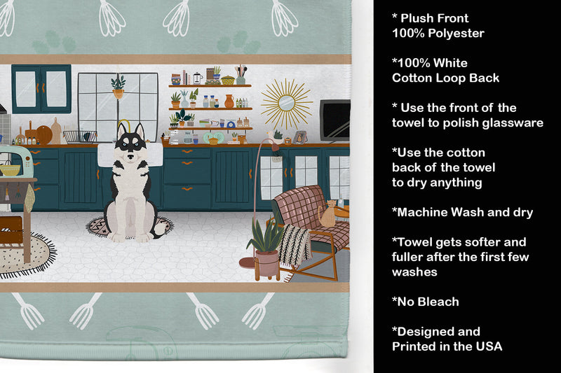 Black Siberian Husky in the Kitchen Kitchen Towel