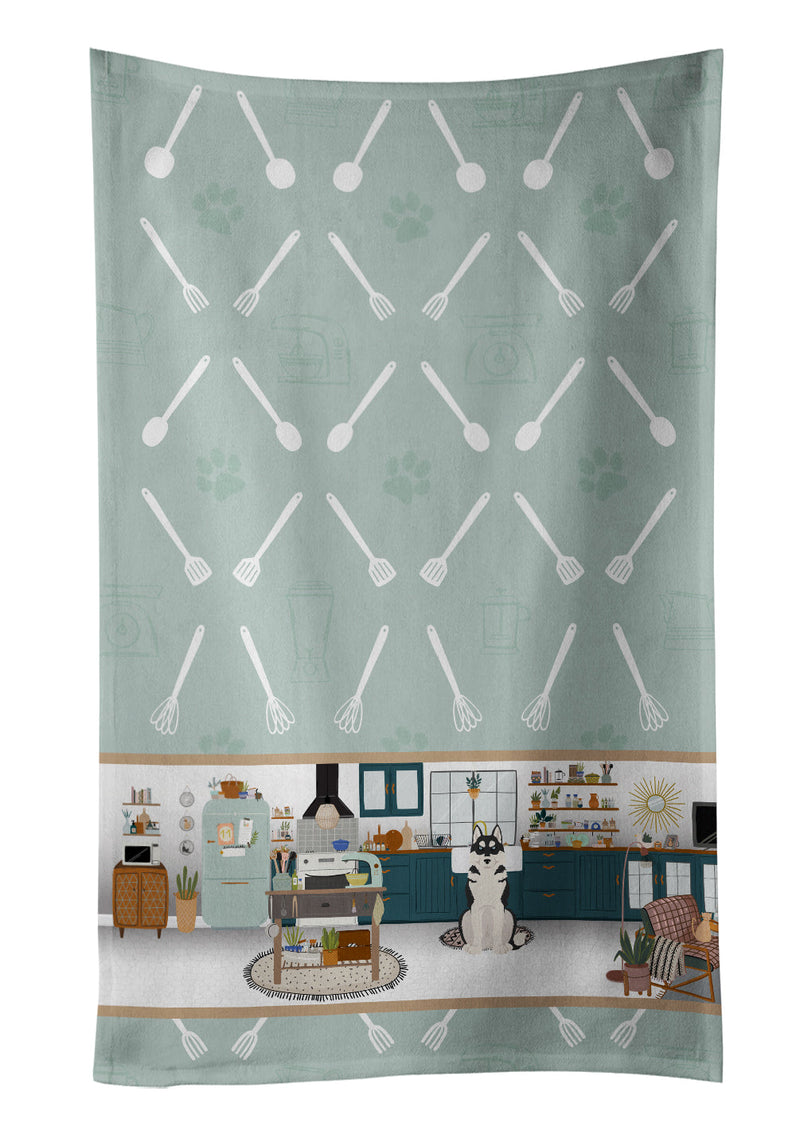 Black Siberian Husky in the Kitchen Kitchen Towel