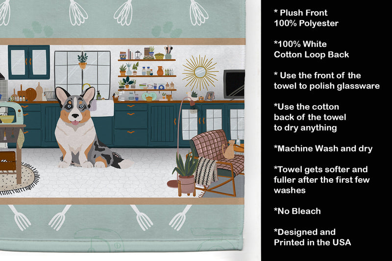 Blue Merle Cardigan Corgi in the Kitchen Kitchen Towel