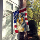 Blue Merle Australian Shepherd American Flag House Flag