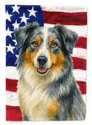 Blue Merle Australian Shepherd American Flag House Flag