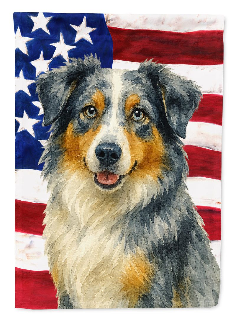 Blue Merle Australian Shepherd American Flag House Flag