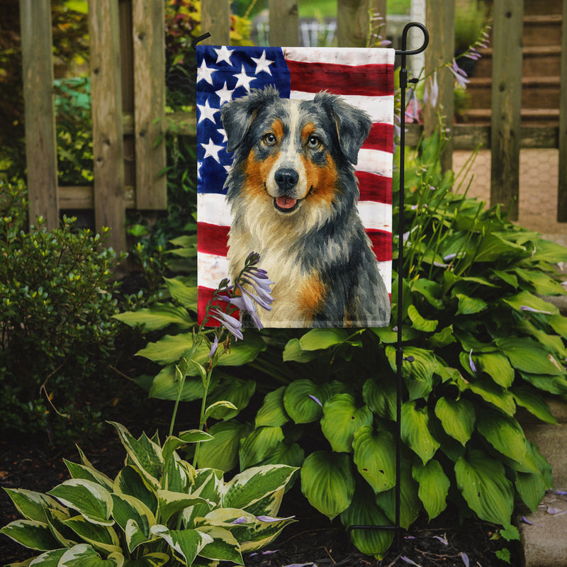 Blue Merle Australian Shepherd American Flag Garden Flag