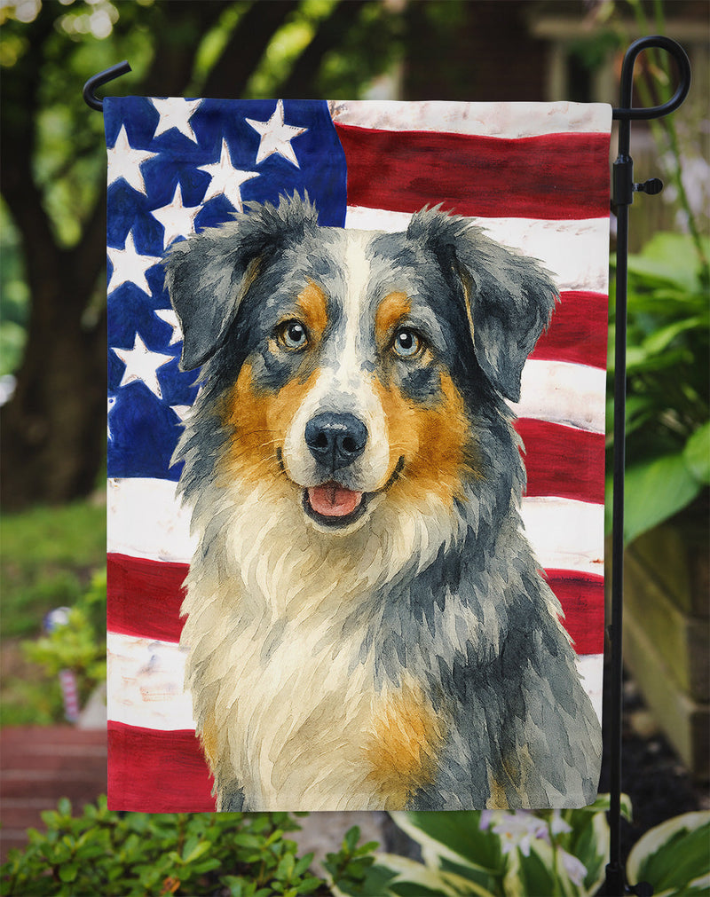 Blue Merle Australian Shepherd American Flag Garden Flag