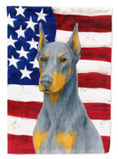 Blue Doberman Pinscher American Flag Garden Flag