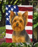 Blue and Tan Yorkshire Terrier American Flag Garden Flag