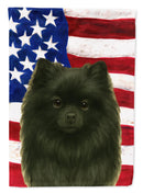 Black Pomeranian American Flag House Flag