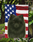 Black Pomeranian American Flag Garden Flag