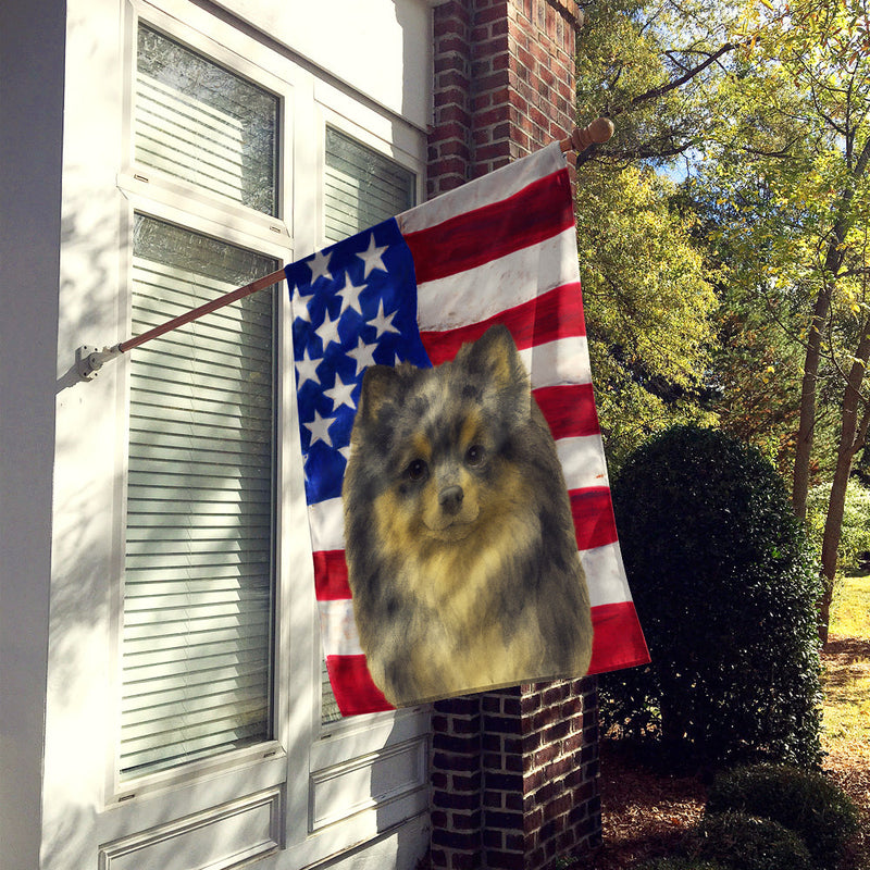 Blue Merle Pomeranian American Flag House Flag