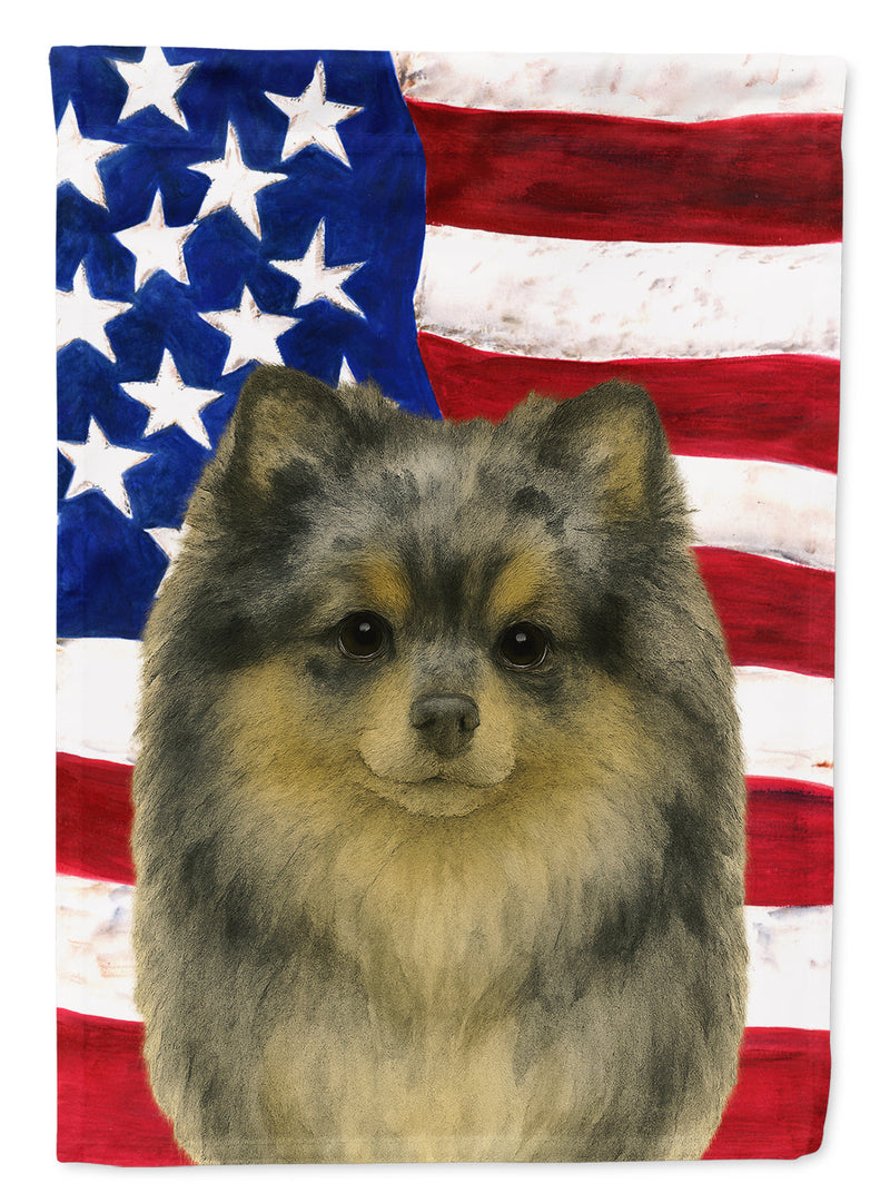 Blue Merle Pomeranian American Flag House Flag