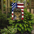 Blue Merle Pomeranian American Flag Garden Flag