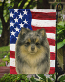 Blue Merle Pomeranian American Flag Garden Flag