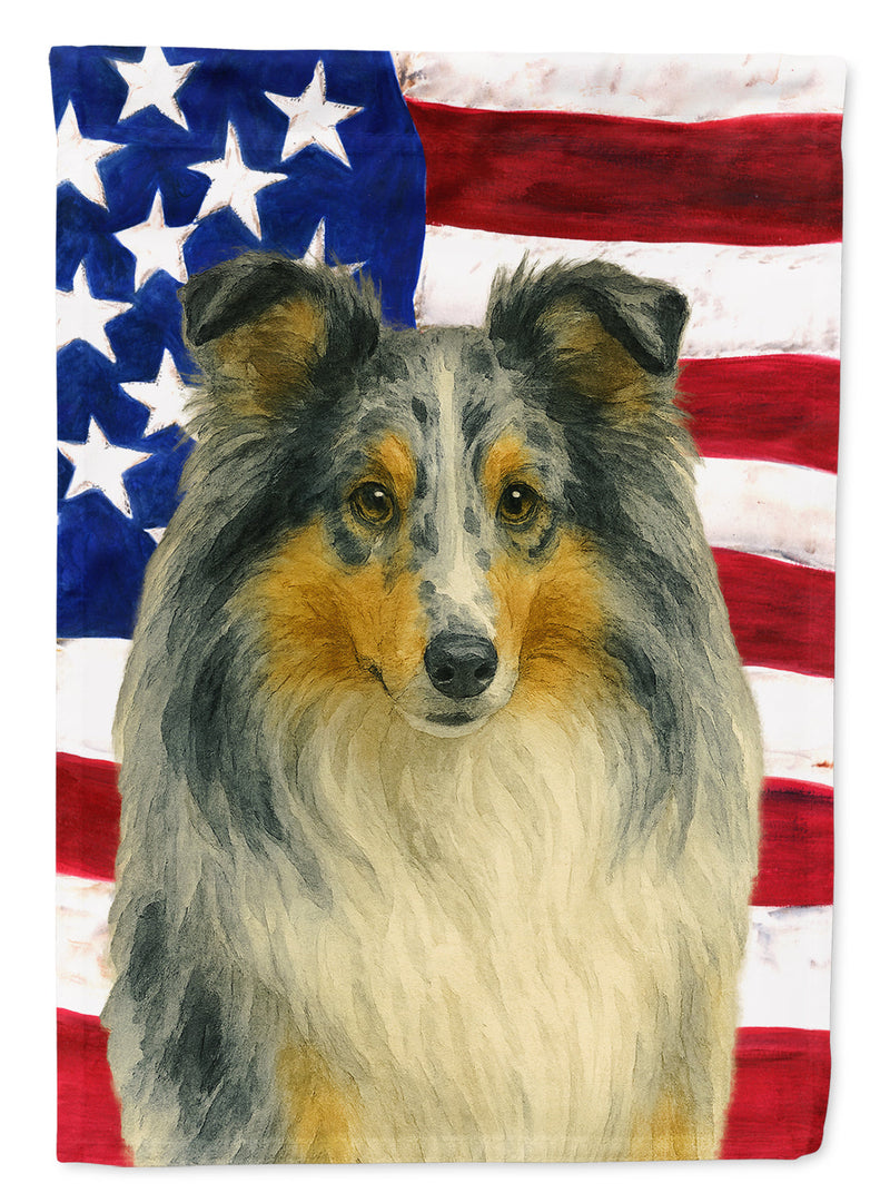 Blue Merle Sheltie American Flag Garden Flag