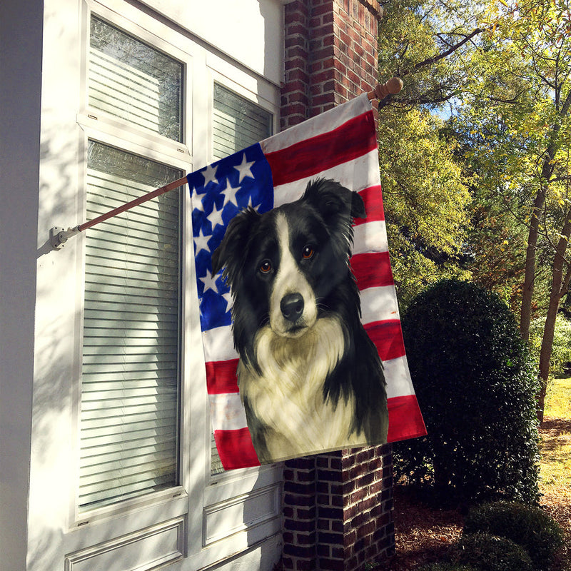 Border Collie American Flag House Flag