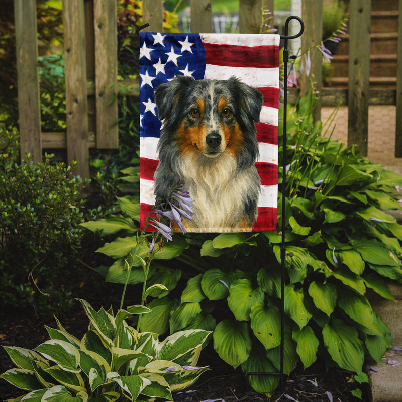Blue Merle American Shepherd American Flag Garden Flag