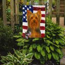 Blue and Tan Longhaired Yorkshire Terrier American Flag Garden Flag