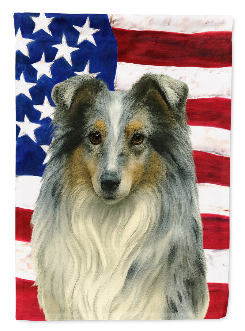 Blue Merle Collie American Flag House Flag