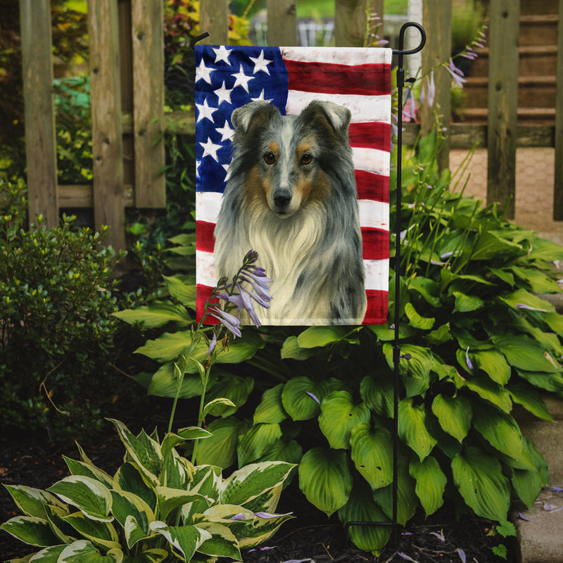 Blue Merle Collie American Flag Garden Flag