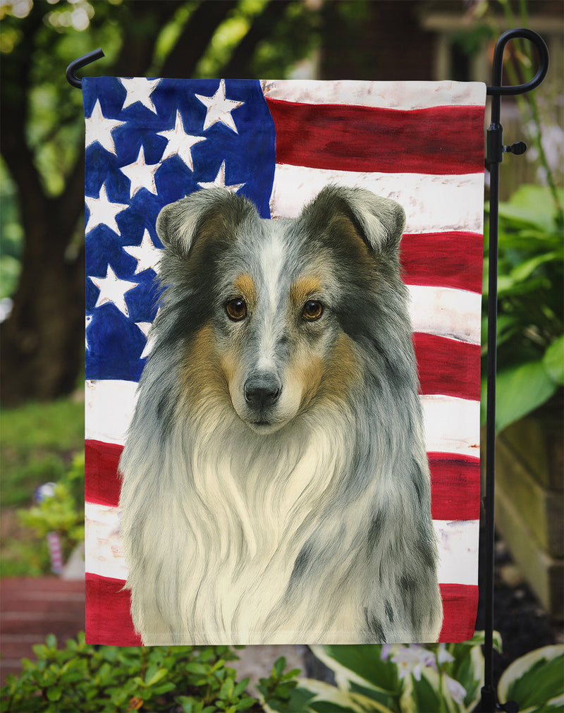 Blue Merle Collie American Flag Garden Flag