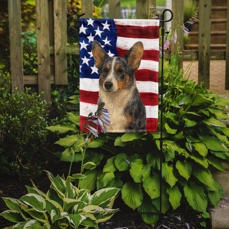 Blue Merle Cardigan Welsh Corgi American Flag Garden Flag