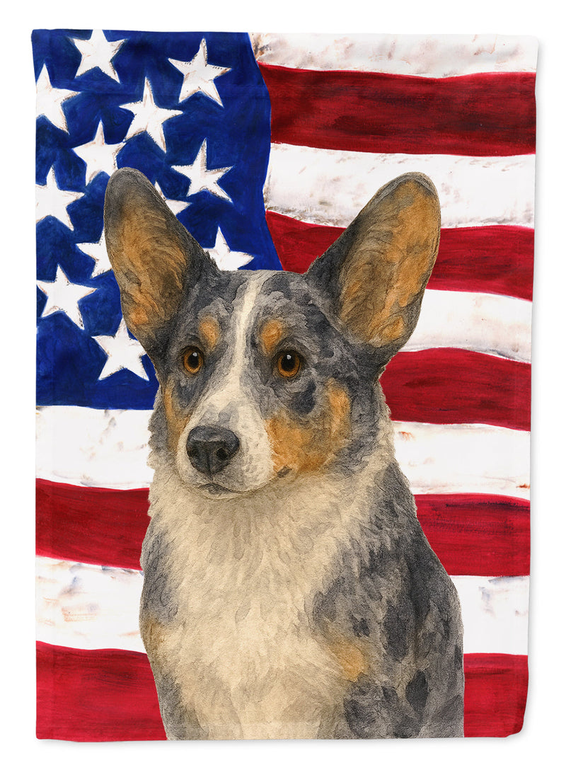 Blue Merle Cardigan Welsh Corgi American Flag Garden Flag