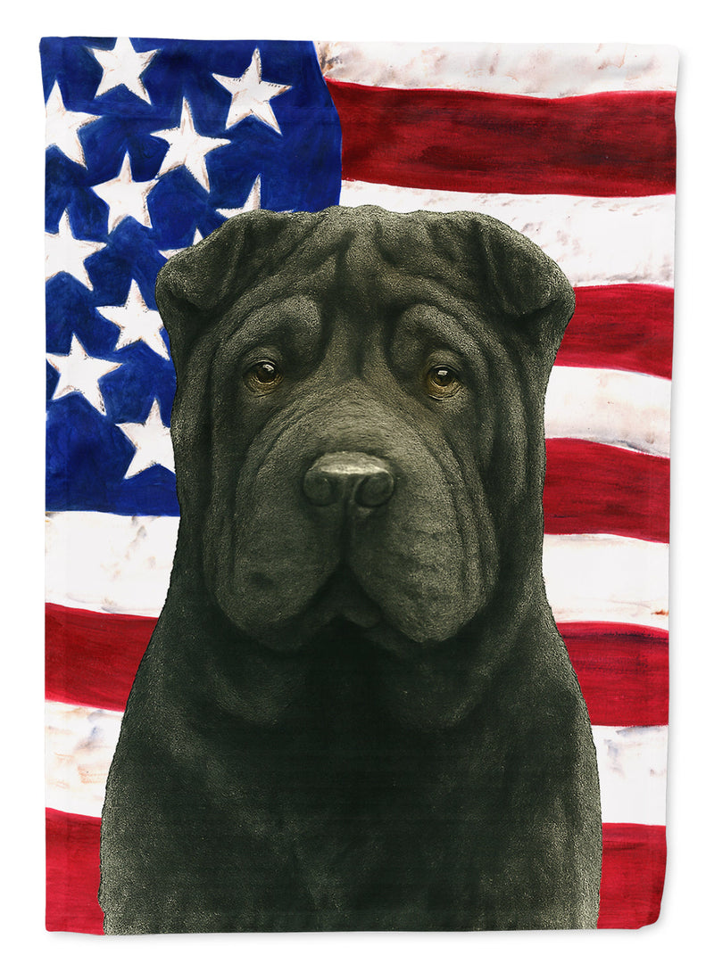 Black Shar Pei American Flag Garden Flag
