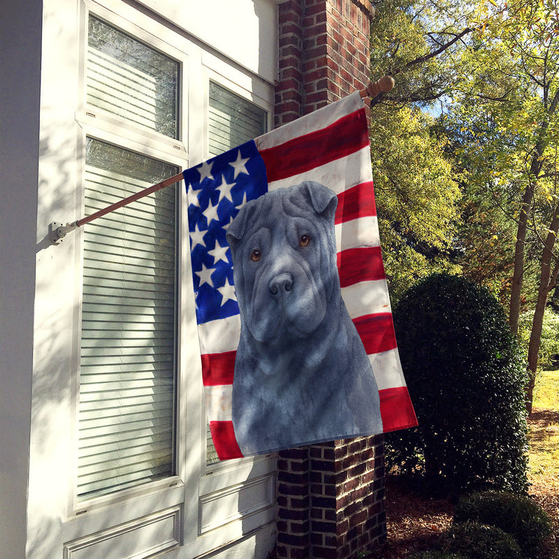 Blue Shar Pei American Flag House Flag