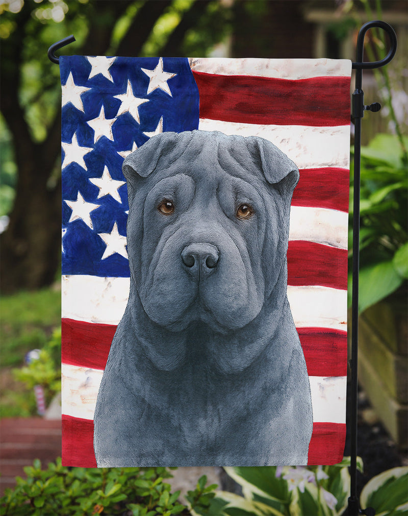 Blue Shar Pei American Flag Garden Flag