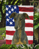 Blue Brindle Greyhound American Flag Garden Flag