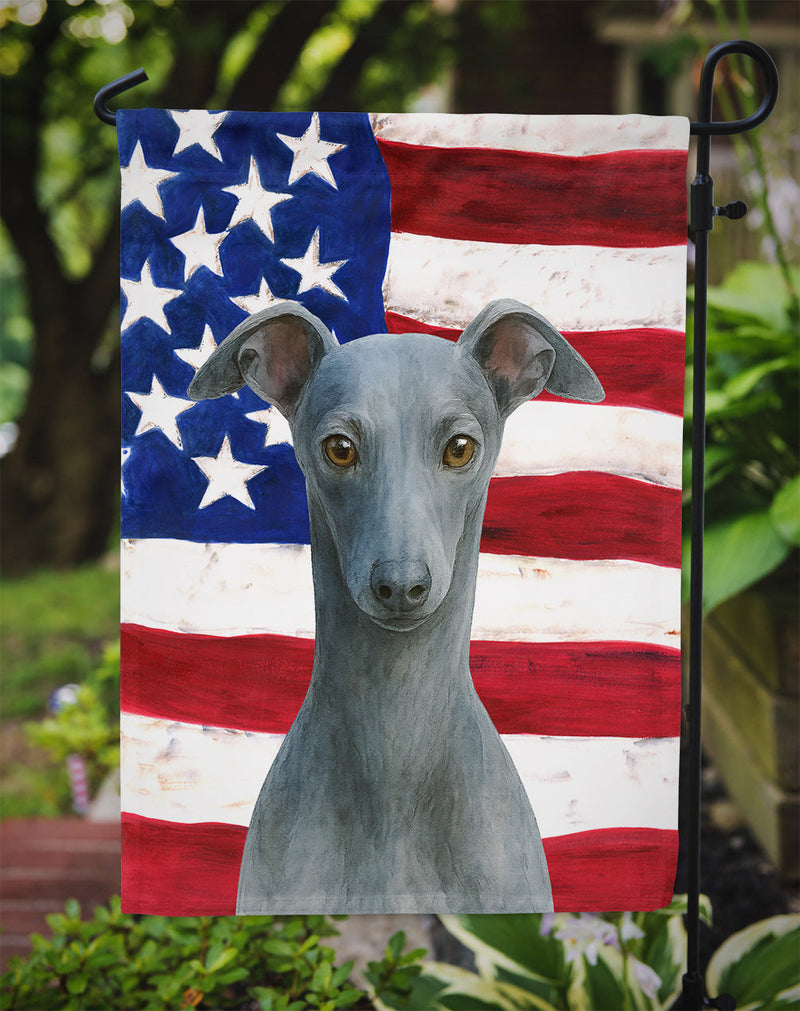 Blue Italian Greyhound American Flag Garden Flag