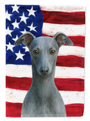 Blue Italian Greyhound American Flag Garden Flag