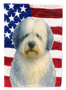 Blue and White Old English Sheepdog American Flag House Flag