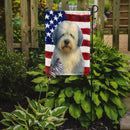 Blue and White Old English Sheepdog American Flag Garden Flag