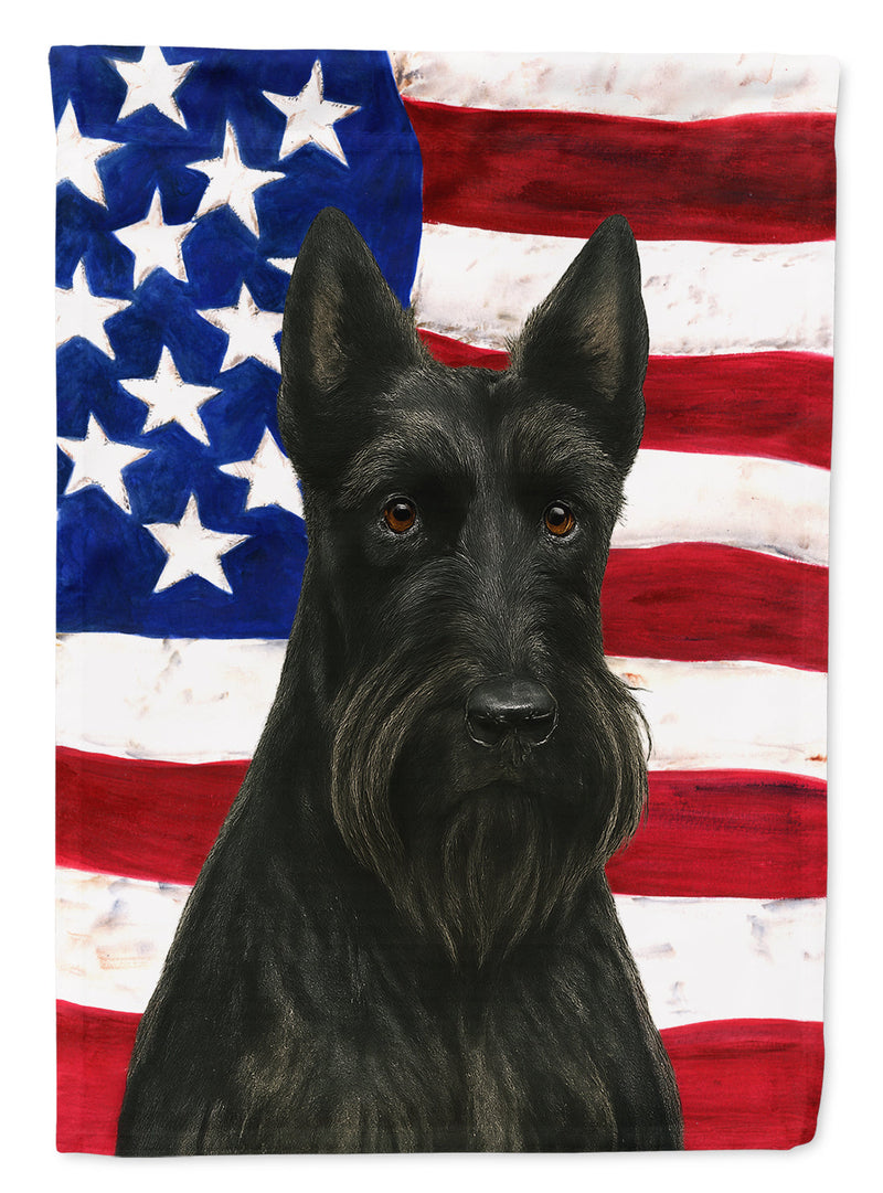 Black Scottish Terrier American Flag House Flag