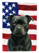 Black Staffordshire Bull Terrier American Flag House Flag