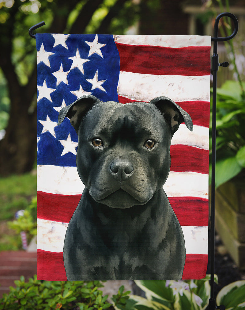 Black Staffordshire Bull Terrier American Flag Garden Flag