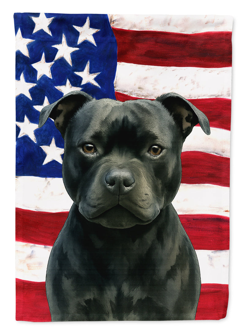 Black Staffordshire Bull Terrier American Flag Garden Flag