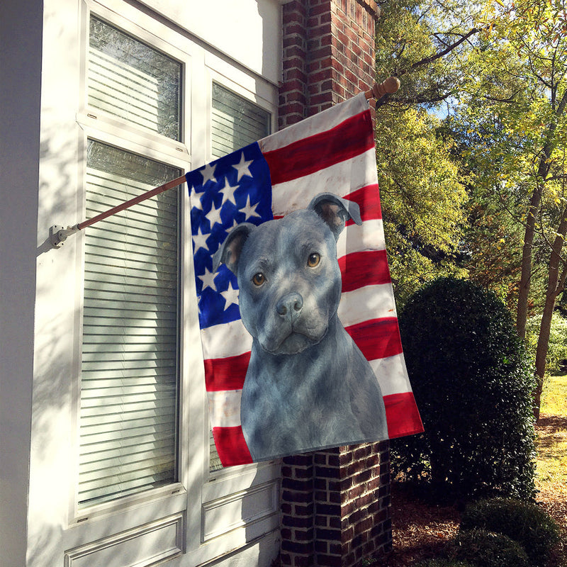 Blue Staffordshire Bull Terrier American Flag House Flag