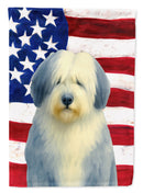 Blue Bearded Collie American Flag House Flag