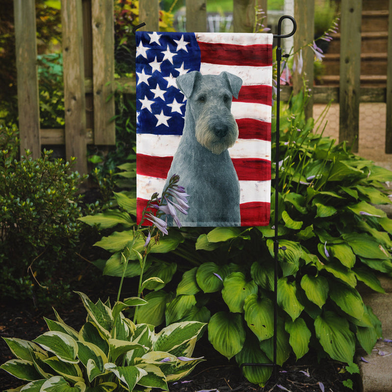 Blue Lakeland Terrier American Flag Garden Flag
